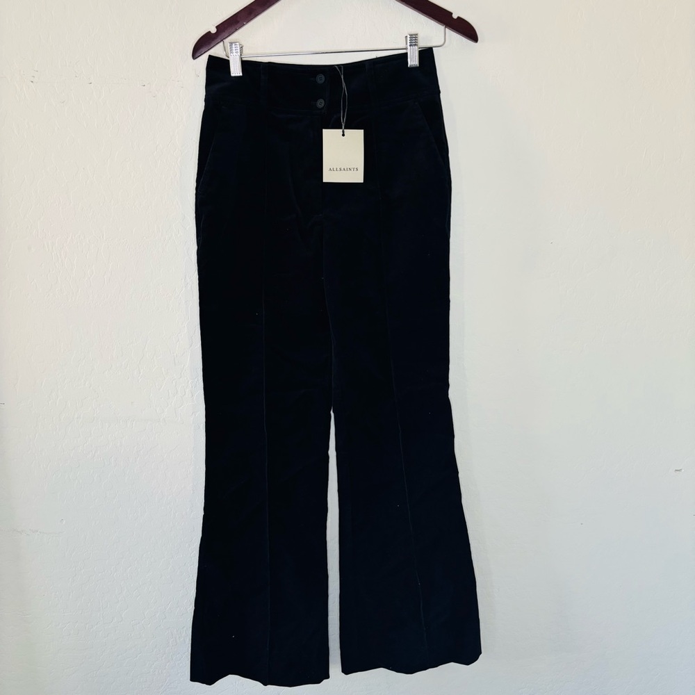 AllSaints‎ Black 7-Cord Trousers NWT Women’s High Rise Pants Size 2 Wide Leg